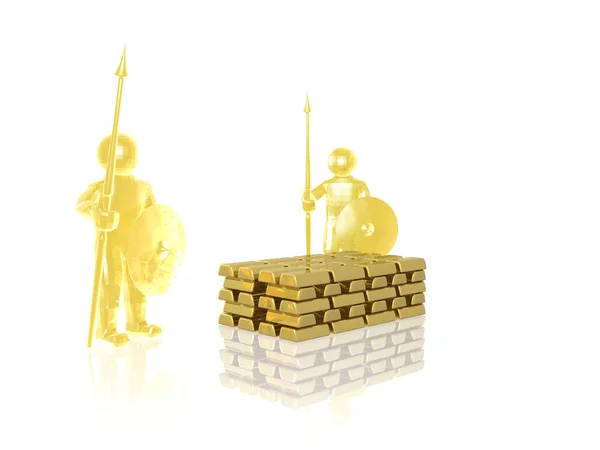 Geel gewapend mans met goud op witte achtergrond — Stockfoto
