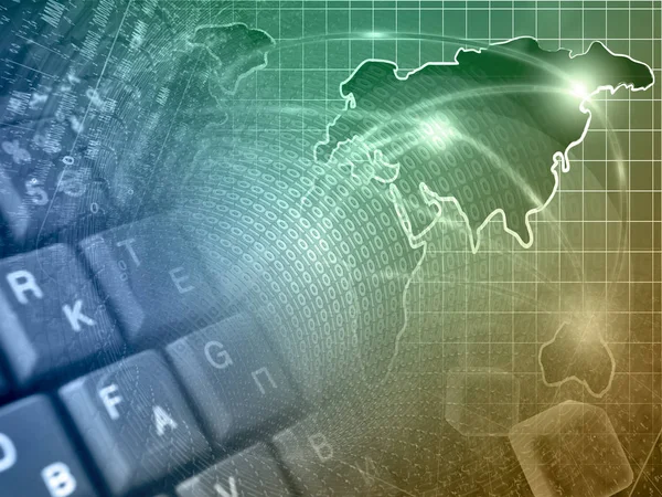 Computer background with map, keyboard and digits — Stock Photo, Image