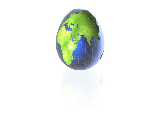 Easter eggs as globe on white reflective background — Stock Photo, Image