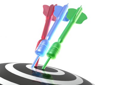 Hedef, beyaz arka plan üzerinde renkli oklar