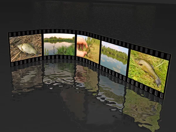 Rouleau de film avec des images en couleur (nature) sur fond noir — Photo