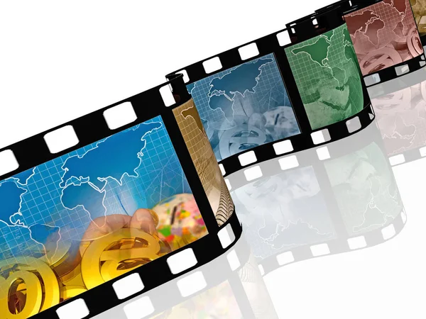 Filmové role s barevnými obrázky (komunikace) na bílém pozadí — Stock fotografie