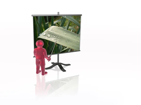 Man with presentation stand about nature, white background