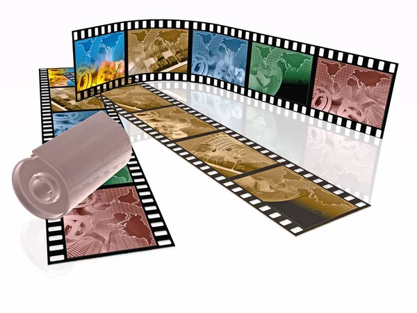 Rollo de película con imágenes en color (comunicación) sobre fondo blanco — Foto de Stock