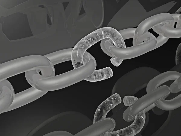 Grey chain with ice link, black background — Stock Photo, Image
