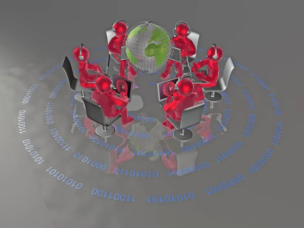 Red mans and globe on the digital background — Stock Photo, Image