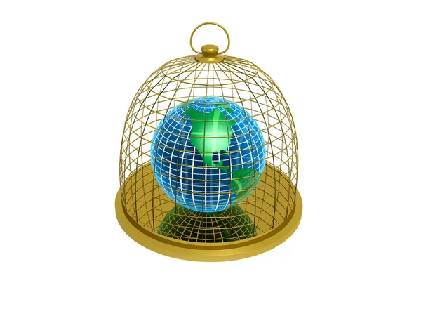 Globe in cage on white background — Stock Photo, Image