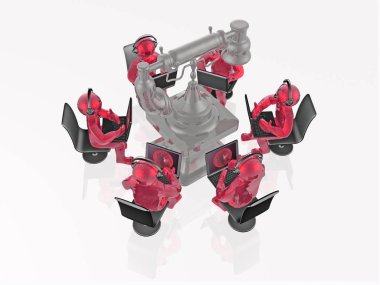 beyaz zemin üzerine retro telefon ile mans