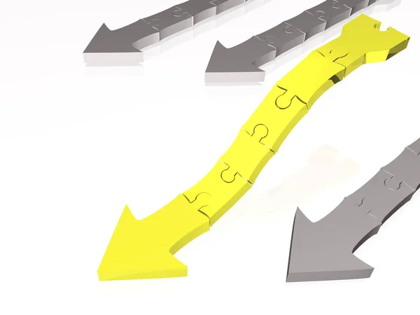 Flechas amarillas y grises sobre fondo blanco reflectante — Foto de Stock