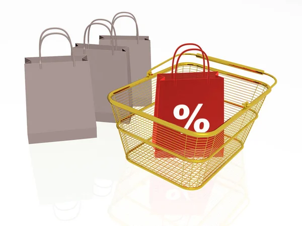 Shopping bag nel cestino, sfondo bianco — Foto Stock