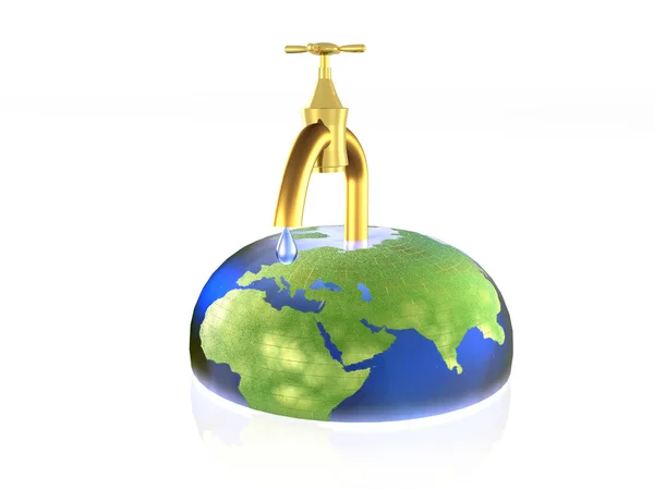 Globe with tap on the white reflective background — Stock Photo, Image