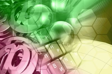 Bilgisayar arka plan - posta işaretleri, toplar, klavye ve Binalar