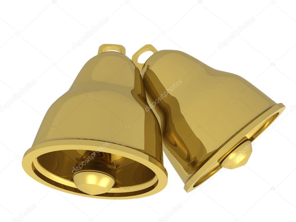 Two gold bells on white background
