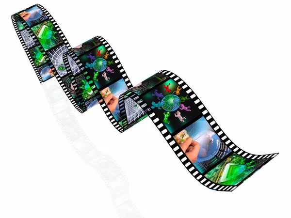 Rollo de película con imágenes en color (comunicación) sobre fondo blanco — Foto de Stock