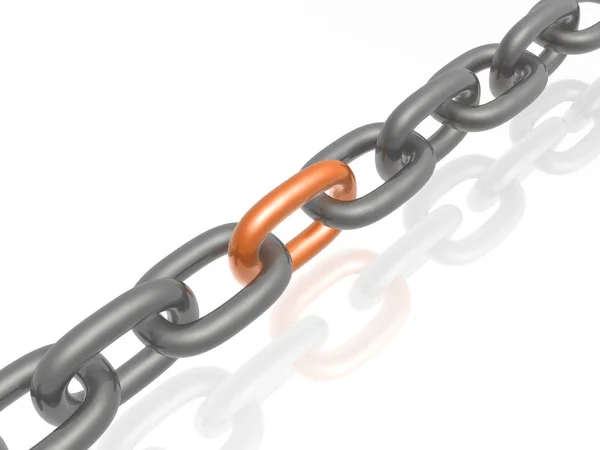 Cadeia cinza com ligação laranja, fundo branco — Fotografia de Stock