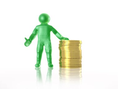 Adam ve beyaz yansıtıcı arka planda para