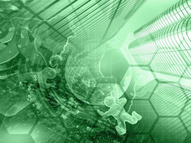 Küre, binalar ve mans - soyut bilgisayar arka plan