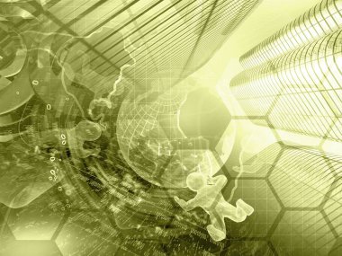 Küre, binalar ve mans - soyut bilgisayar arka plan