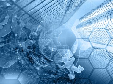 Küre, binalar ve mans - soyut bilgisayar arka plan