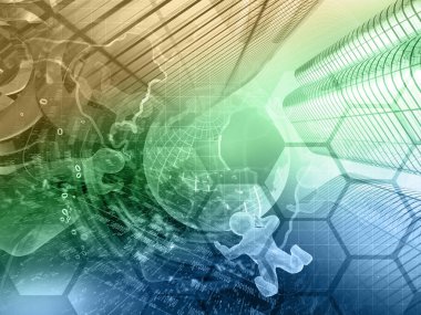 Küre, binalar ve mans - soyut bilgisayar arka plan