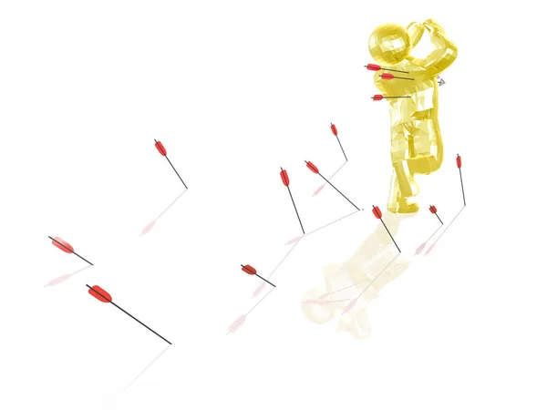 Yellow running man and arrows, white background — Stock Photo, Image