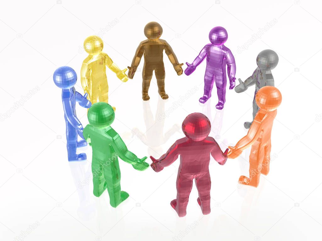 Round dance of color mans on the white background