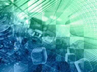 Basamak, binalar ve elektronik aygıt - soyut bilgisayar arka plan