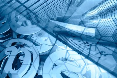 İş geçmişi ile kalem, posta işaretleri ve Binalar