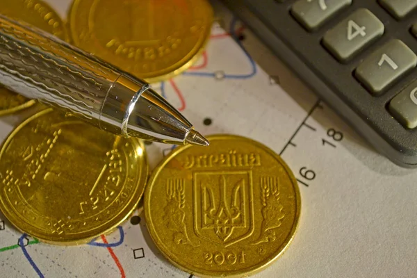 Para, hesap makinesi, grafik ve kalem ile mali geçmiş