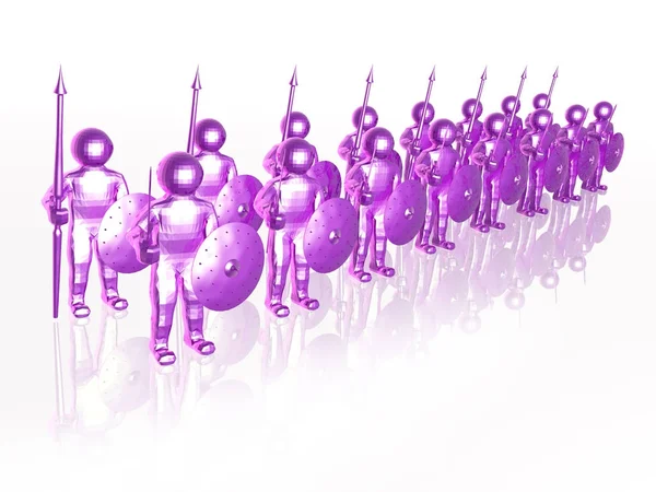 Violett soldater på vit reflekterande bakgrund — Stockfoto