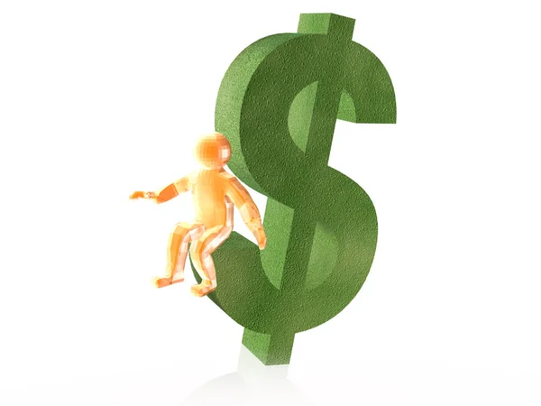 Man on dollar sign, white background — Stock Photo, Image