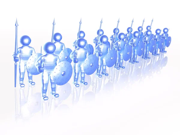 Soldados azules sobre fondo blanco reflectante — Foto de Stock