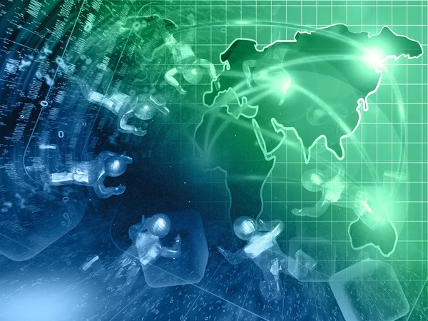 Karte und Mensch - abstrakter Computerhintergrund, in Grün und Blau — Stockfoto