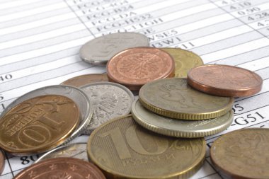 Farklı sikke ve tablo ile finansal arka plan