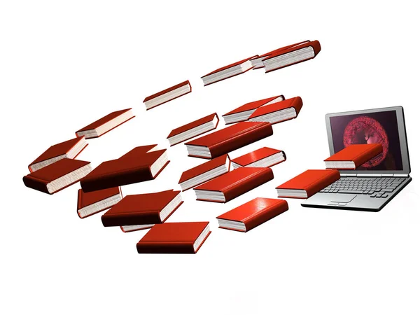 Kitap ve beyaz arka plan üstünde laptop — Stok fotoğraf