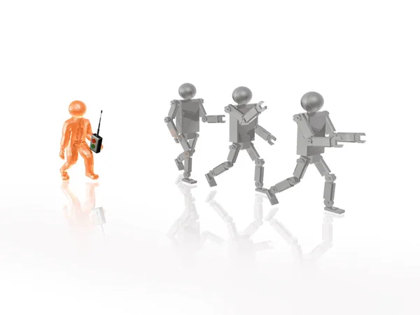 Manusia Dan Robot Dengan Latar Belakang Reflektif Putih Ilustrasi — Stok Foto
