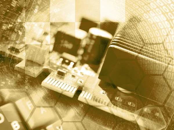 Computerhintergrund Sepia Mit Elektronischen Geräten Und Ziffern — Stockfoto