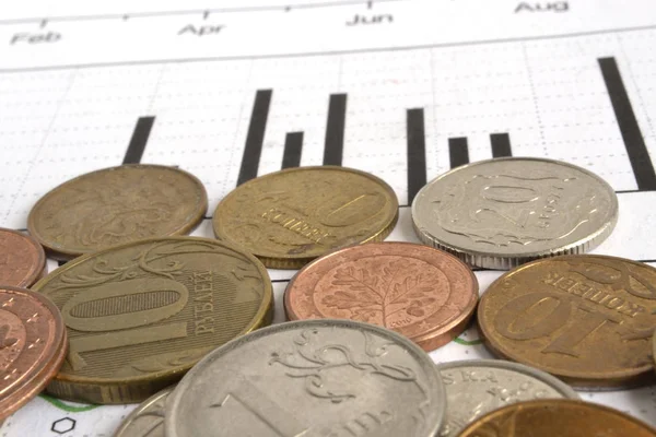 Finanční zázemí s různých mincí a graf — Stock fotografie