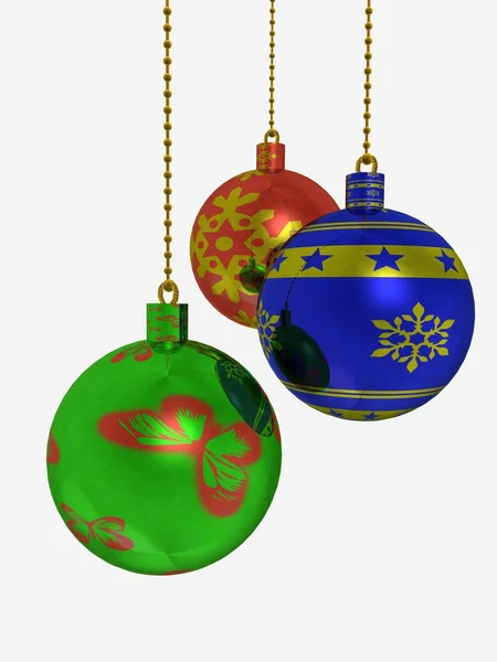 Kerstballen tegen witte reflecterende achtergrond — Stockfoto
