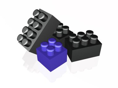 Beyaz, gri ve mavi meccano öğeleri 3d çizim.