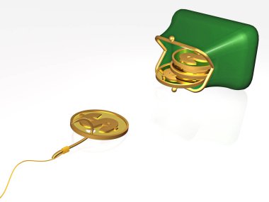 Sikke ve beyaz arka plan üzerinde çanta ile kanca
