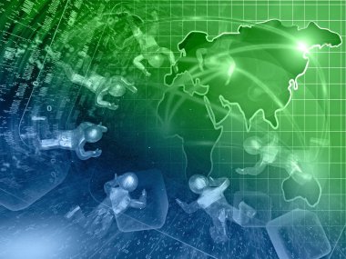 Harita ve mans - soyut bilgisayar arka plan, yeşil ve mavi.