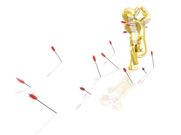 Man and arrows on white reflective background — Stock Photo, Image