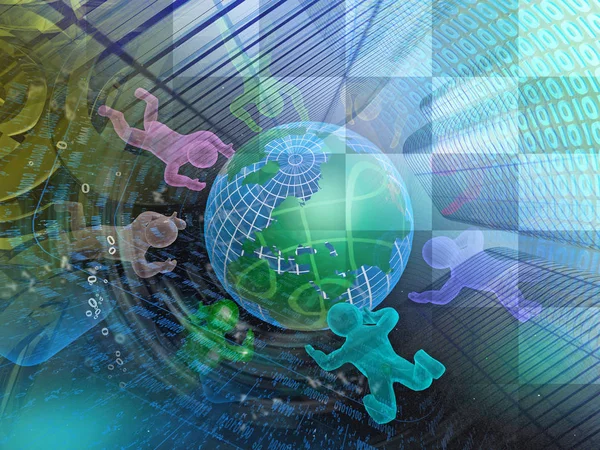 Globus Und Farbmenschen Abstrakter Computerhintergrund — Stockfoto