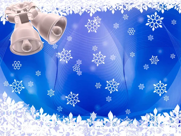 Two white bells with ribbon against winter background, 3D illustration.