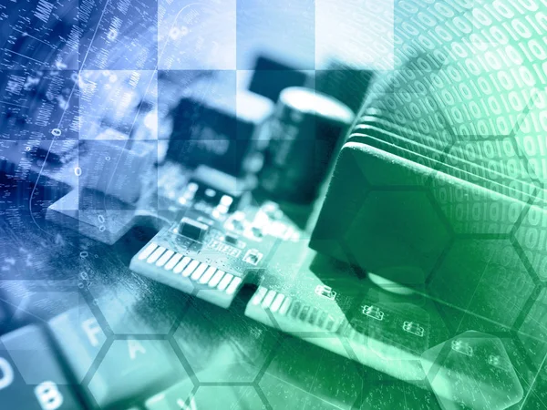 Computerhintergrund Mit Elektronischem Gerät Und Ziffern Grün Und Blau — Stockfoto