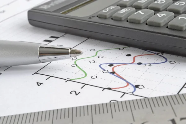 Business Background Graph Ruler Pen Calculator — Stock Photo, Image