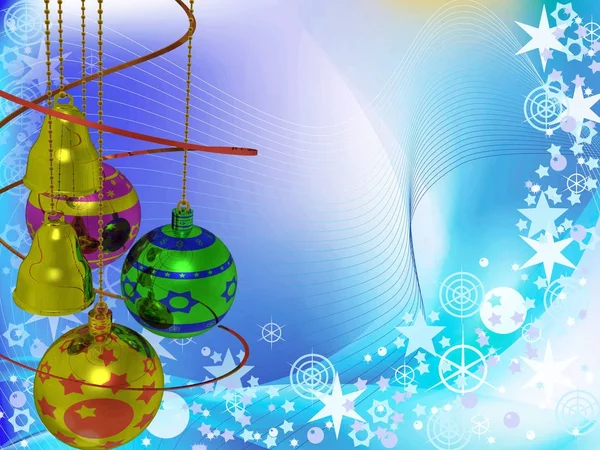 Weihnachtskugeln Und Glocken Vor Dem Winterlichen Hintergrund Illustration — Stockfoto