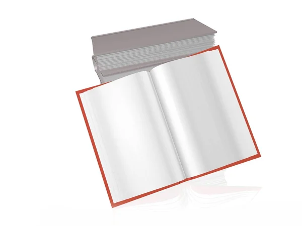 Kırmızı Gri Kitaplar Beyaz Yansıtıcı Arka Plan Çizim — Stok fotoğraf