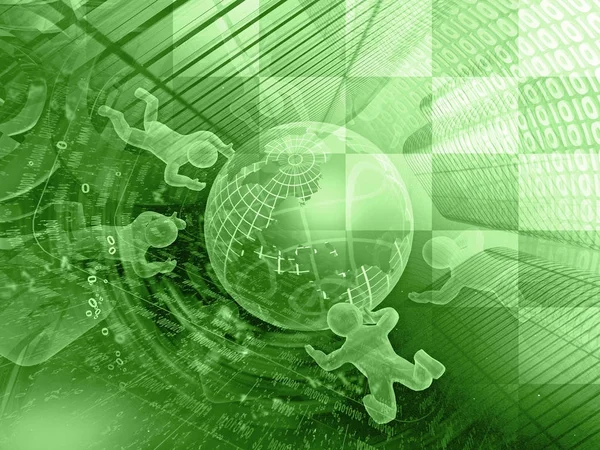 Globus Und Farbmenschen Abstrakter Computerhintergrund Grün — Stockfoto